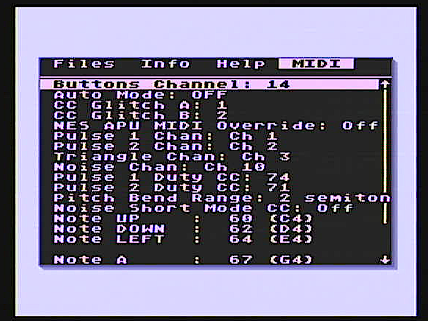 Old MIDI menu state