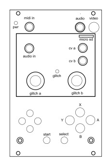 Glitchboy physical interface sketch with control layout labeling.